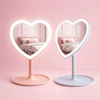 Miroir de maquillage intelligent pliable en forme de cœur avec logo personnalisé, éclairage LED, table de maquillage personnalisée