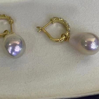 Boucles d'oreilles créoles perle baroque Edison 10-14mm pour femme Plaqué or 18 carats Bijoux élégants blancs