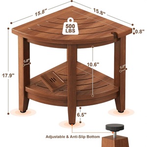 Tabouret de douche triangulaire en teck Ruoyi 40,1x40,1x45,5 cm, repose-pieds d'angle pour salle de bain avec étagère pour le rasage et le nettoyage - Product Image 2
