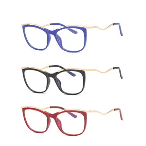 TR90メタルスクエアオプティカルフレームノルディックスタイルベンドレッグ眼鏡女性スプリングヒンジブルーライトブロッキングメガネ