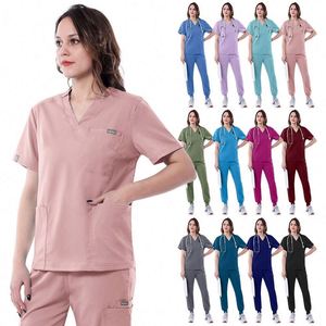 Wholesale Oem Women Navy Blue Scrubs Uniforms <b>Set</b> Custom Logo Professional Women Nurse <b>Doctor</b> Uniform V-neck Nursing Uniform <b>Set</b> - Product Image 2