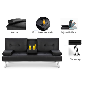 Đen Pu Da Futon Với Cup Chủ Nhà Hát Sofa Giường Nội Thất Phòng Khách - Product Image 5