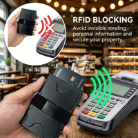 Portefeuille porte-cartes automatique anti-RFID en aluminium aérospatial avec sangle élastique pour billets