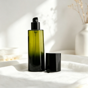 Ensemble de flacons cosmétiques en verre dégradé vert foncé de luxe, pot de crème pour le visage personnalisé de 50 g, flacon vide pour lotion, flacon pompe pour <span class=keywords><strong>soin</strong></span> de la peau, emballage - Product Image 3