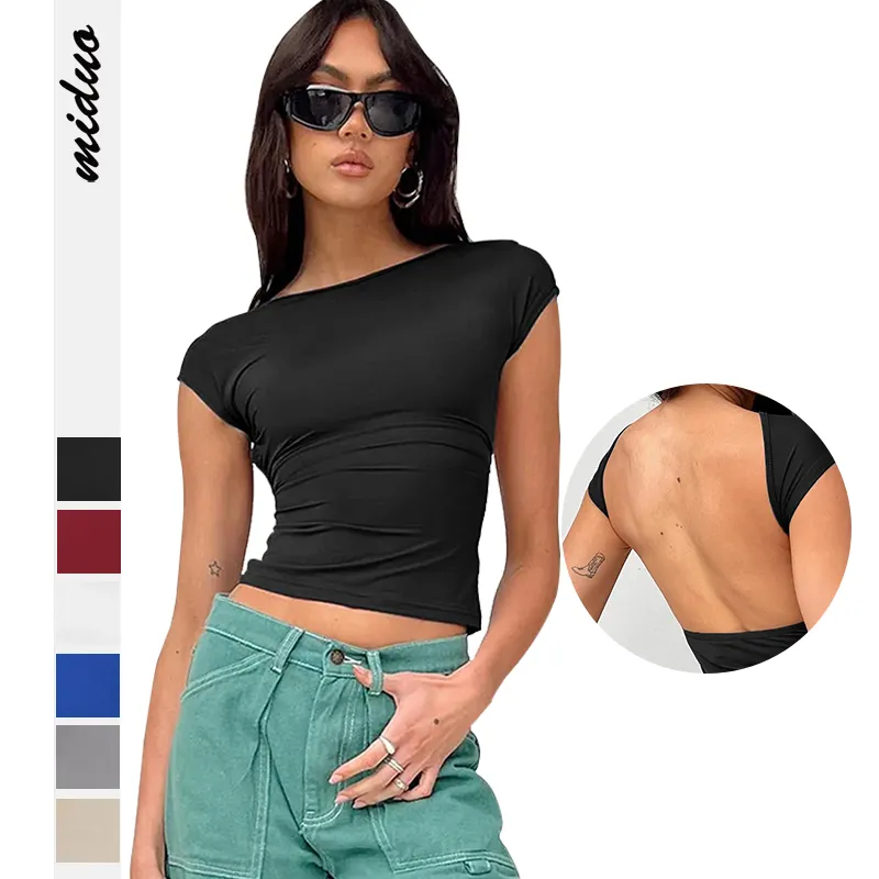 Summer Hot Sale Casual Stretch Breathable Y2K T Shirts Comfortable Nylon Backless Sexy Tops For Women