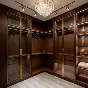 Armoire sur mesure BALOM, design moderne, luxe, bois, porte en verre, poignée dorée, rangement intégré, meubles - Product Image 2