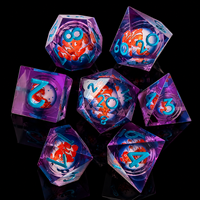Jeu de dés DND en résine transparente violette, rouge et bleue, 7 pièces, à bords vifs, polyédriques, pour jeux de rôle sur table Dungeons & Dragons, jeux 3D