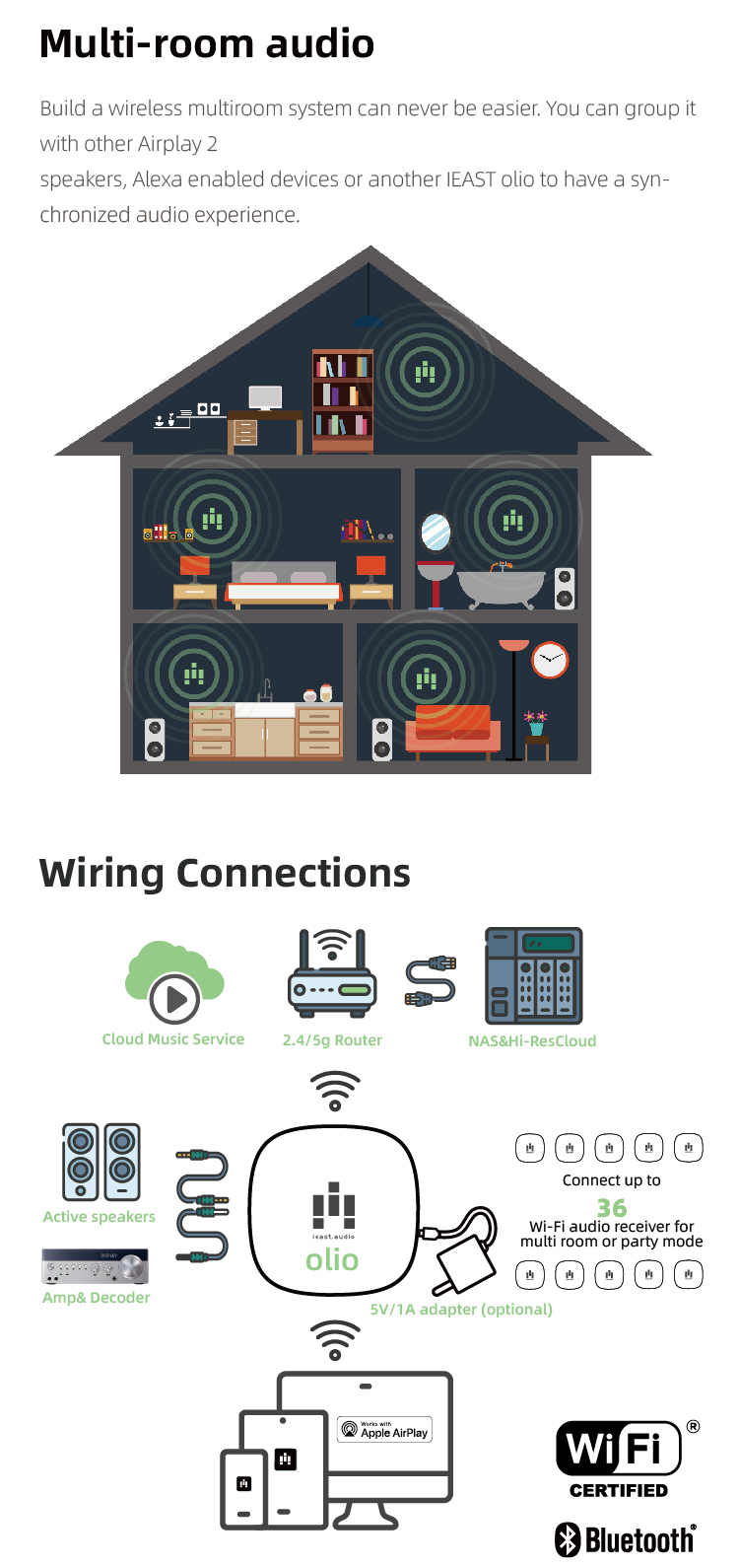 Wiim Mini Airplay 2 Music Streamer - Wireless Audio Adapter