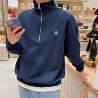 Sudadera de invierno con cuello alto y media cremallera, forro polar, estilo oversize para hombre, con logo personalizado bordado, ecológica