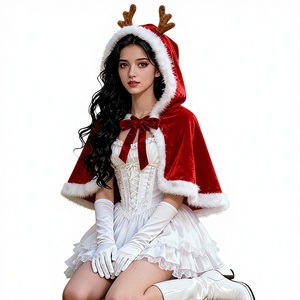Châle court en velours rouge pour <span class=keywords><strong>femme</strong></span>, avec garniture en bois de <span class=keywords><strong>renne</strong></span> de Noël, style Lolita, pour costumes de télévision et de cinéma - Product Image 3