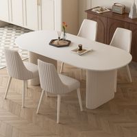 Table à Manger Ovale Atunus Nordique Minimaliste Blanche en MDF et Bois Massif, Contemporaine Industrielle, 4-8 Places
