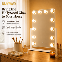 Miroir de Maquillage LED 12 Ampoules avec Haut-Parleur Bluetooth, Tactile, Intensité Réglable, Rechargeable, pour Salon, Studio de Streaming en Direct, Vente en Gros