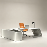 Meja Kantor Eksekutif Bentuk L Mewah Modern Kelas Atas Warna Putih Minimalis untuk Bos/CEO, Set Furnitur Administrasi Besar