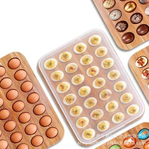 Bandeja para guardar huevos de madera maciza con 28 compartimentos, tapa acrílica con clip para servir bocadillos en fiestas - Product Image 2