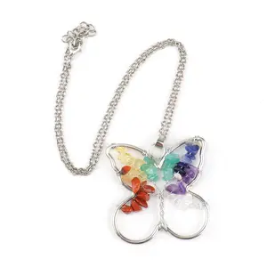 Groothandel Natuursteen Vlinder Vorm Touw Ketting Crystal Agaat Handgemaakte Gegraveerde Vlinder Hanger Ketting