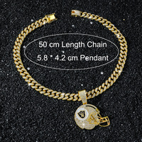 Collier pendentif casque de football en alliage de zinc plaqué or 14K avec émail et diamants CZ, chaîne cubaine, cadeau pour fan de sport hip-hop
