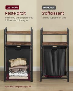 Panier à linge <span class=keywords><strong>VASAGLE</strong></span>, panier à linge sale, 1 compartiment de rangement, 1 sac amovible en tissu Oxford, 2 étagères, structure métallique, 65 litres - Product Image 5