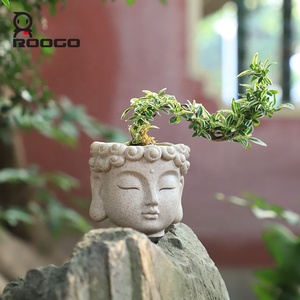 Roogo White Jade Buddha Head Maceta Pequeña Maceta Decorativa Suculenta Maceta Jardín Escritorio Asiático Zen Style Bonsai - Product Image 4
