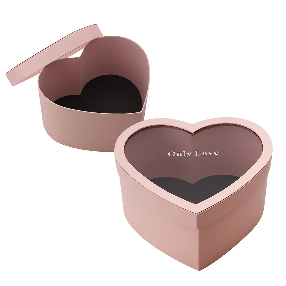 Scatola regalo di carta a forma di cuore personalizzata rosa all'ingrosso scatola di carta a forma di cuore di fiore di rosa di lusso per san valentino