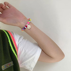 Nouveau Bracelet en Céramique Souple Arc-en-ciel avec Pendentif Souriant, Perles Multicolores, Visage Souriant, Style Bohème Ethnique, Bracelet de <span class=keywords><strong>Couple</strong></span> pour Femme - Product Image 3