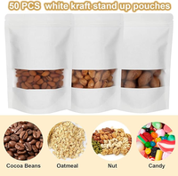 Pochettes zip-lock imprimées sur mesure avec fenêtre avant transparente brillante pour le stockage des aliments, emballages refermables, sacs en papier kraft debout
