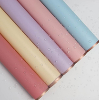 Papier d'emballage coréen mat violet à bord doré pour la Saint-Valentin, papier d'emballage floral imperméable de haute qualité en gros