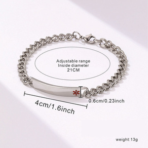 Pulsera de alerta médica personalizada al por mayor, brazalete de identificación de acero inoxidable en plata con símbolo de Cruz Roja, pulsera de moda. - Product Image 5