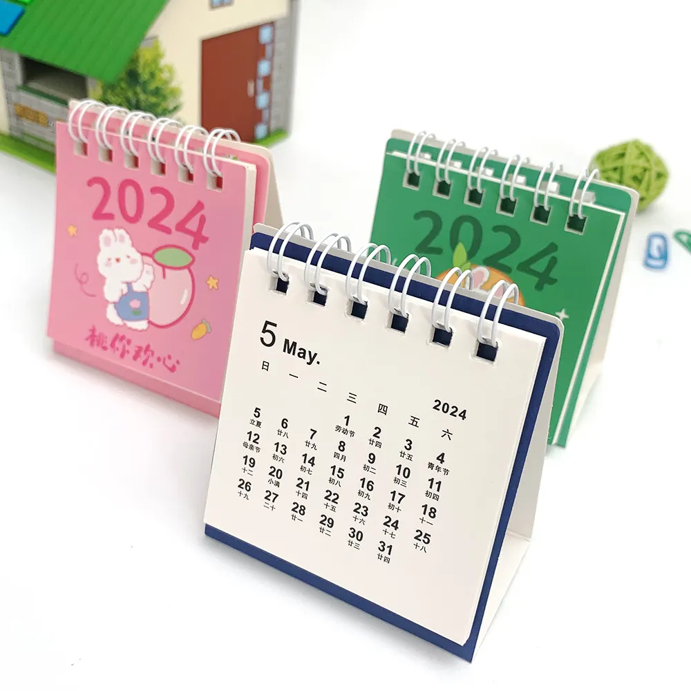 2024 2025 Cute Cartoon Calendar Office custom logo mini creative design custom spiral desk calendar stand for table