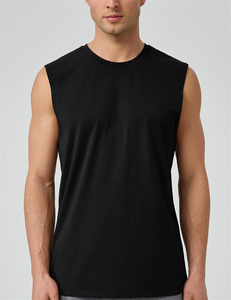 男士透气运动无袖单肩背心可定制标志新款欧洲尺寸素黑健身训练跑步上衣 - Product Image 5