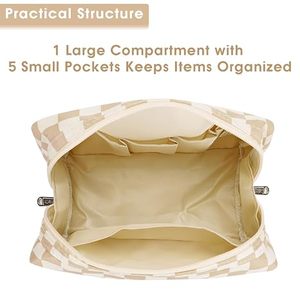 Travel <b>Makeup</b> <b>Bags</b> Large Small 2 Sizes Checkered Stripe Leopard Print Water Resistant Nylon Cosmetic Zipper Toiletry Women Gifts - Product Image 3