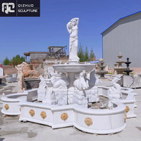Grand Jardin Décoration Extérieure Sculpté À La Main En Pierre Naturelle Lion Statue Marbre Fontaine D'eau avec Figure Sculpture