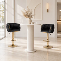 Tabouret de bar pivotant en velours noir doux, réglable en hauteur avec vérin à gaz, structure en métal doré pour bar à domicile, club, bistrot