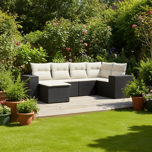 Conjunto de Sofás Modulares de Jardín en Ratán PE Negro, Muebles Elegantes para Exteriores con Cojines de Espuma de Alta Densidad - Product Image 2