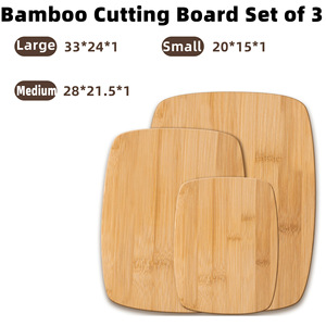 Bamboo Cutting Board <b>Set</b> <b>Square</b> 3 Piece With Handle Kitchen Chopping Blocks - Product Image 4