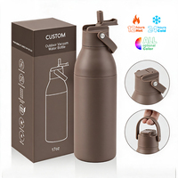 Bouteille d'eau sport en acier inoxydable avec logo personnalisé, 17 oz, double paroi isolée sous vide, avec paille rabattable