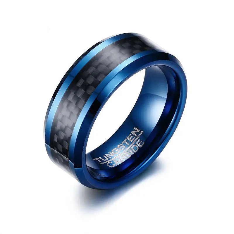 คุณภาพสูงสีฟ้าแหวนทังสเตนคาร์ไบด์ทังสเตนคาร์ไบด์แหวนสำหรับผู้ชายชุดแต่งงานชายแหวนBague Homme