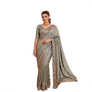 Sari rose brodé style Banarasi en soie mélangée, tenue de mariage, robe de cérémonie festive - Product Image 1
