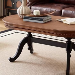 French Retro Solid Wood Oval <strong>Coffee</strong> <strong>Table</strong> High-End American Ancient Furniture Home Living Room Modern Design Removable <strong>Hall</strong> Use - Product Image 6