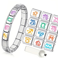 Pulsera de dijes de acero inoxidable modular italiana de 9 mm con dijes de zodiaco de platino para hombre y mujer, venta directa de fábrica, en stock en China