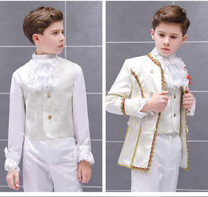 Ensemble <span class=keywords><strong>de</strong></span> scène vintage blanc et rouge brodé, veste militaire décorative dorée, chemise et pantalon pour les âges <span class=keywords><strong>de</strong></span> 3 à 12 ans - Product Image 2