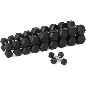 10kg gym power training equipment rubber coated steel weights in lbs hexagon hex dumbbells sets 40kg