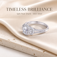 Bague de fiançailles en moissanite en argent S925, 1 carat, taille ovale, quatre griffes, halo ovale en CZ, double pavé, pour femme, vente en gros