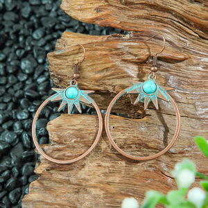 Bohemian Geometric <b>Drop</b> Earrings Alloy Antique <b>Bronze</b> Plated Women's Fashion Dangle Earrings For Casual Wear - Product Image 2