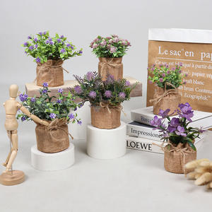 Venta al por mayor muebles para el hogar Decoración de escritorio flores artificiales planta <span class=keywords><strong>en</strong></span> <span class=keywords><strong>maceta</strong></span> bolsa de cuerda de cáñamo combinación de simulación realista - Product Image 4