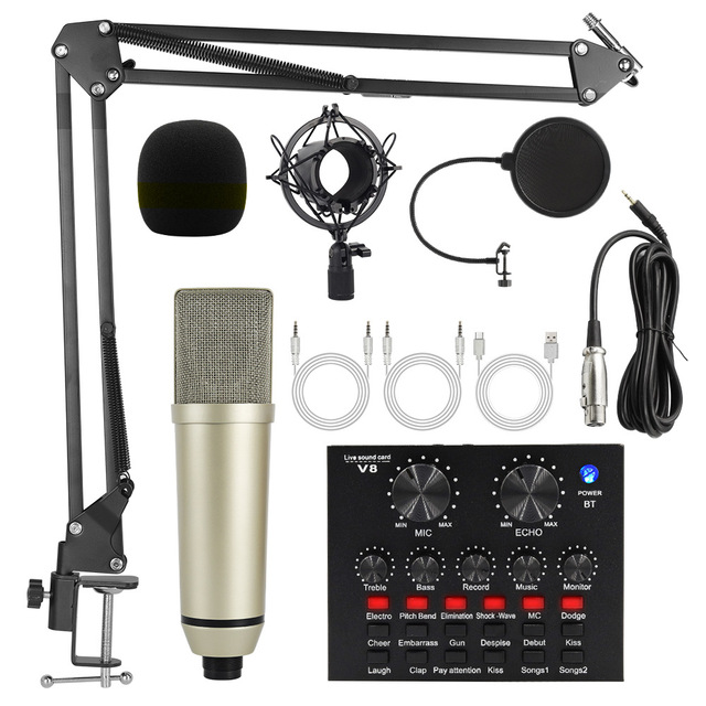 Professional PC V8 Sound Card Set 87 Mic Studio Condenser Microphone for Karaoke Podcast Recording Live Streaming