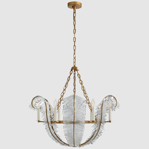 נordic תעשייתי נחושת תליית מנורת וילה סלון זהב צבע זהב רטרו קריסטל נרות נברשת - Product Image 2