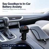 Chargeur allume-cigare pour voiture 2-en-1 avec fonction de localisation Apple Find My et Android Find Hub, 3 ports, charge rapide 35W, cordon USB-C de 700mm, OEM