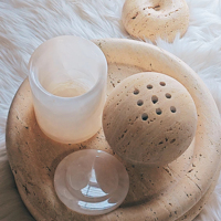 SAIDKOCC Personnaliser en Gros Pot à Bougie en Marbre Onyx Naturel Support Récipient avec Couvercle Décoration Maison Bougie de Luxe Excluant le Verre