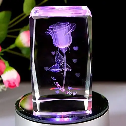 Honor of crystal Colorful Lights 3d Laser Crystal Rose Glass Cube/Crystal Trophy/Crystal Blank Block regalo di nozze