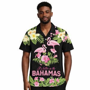 Chemise à motif flamant rose des Bahamas personnalisée, chemise boutonnée pour homme, chemise hawaïenne décontractée ample, <span class=keywords><strong>haut</strong></span> respirant d'été - Product Image 1